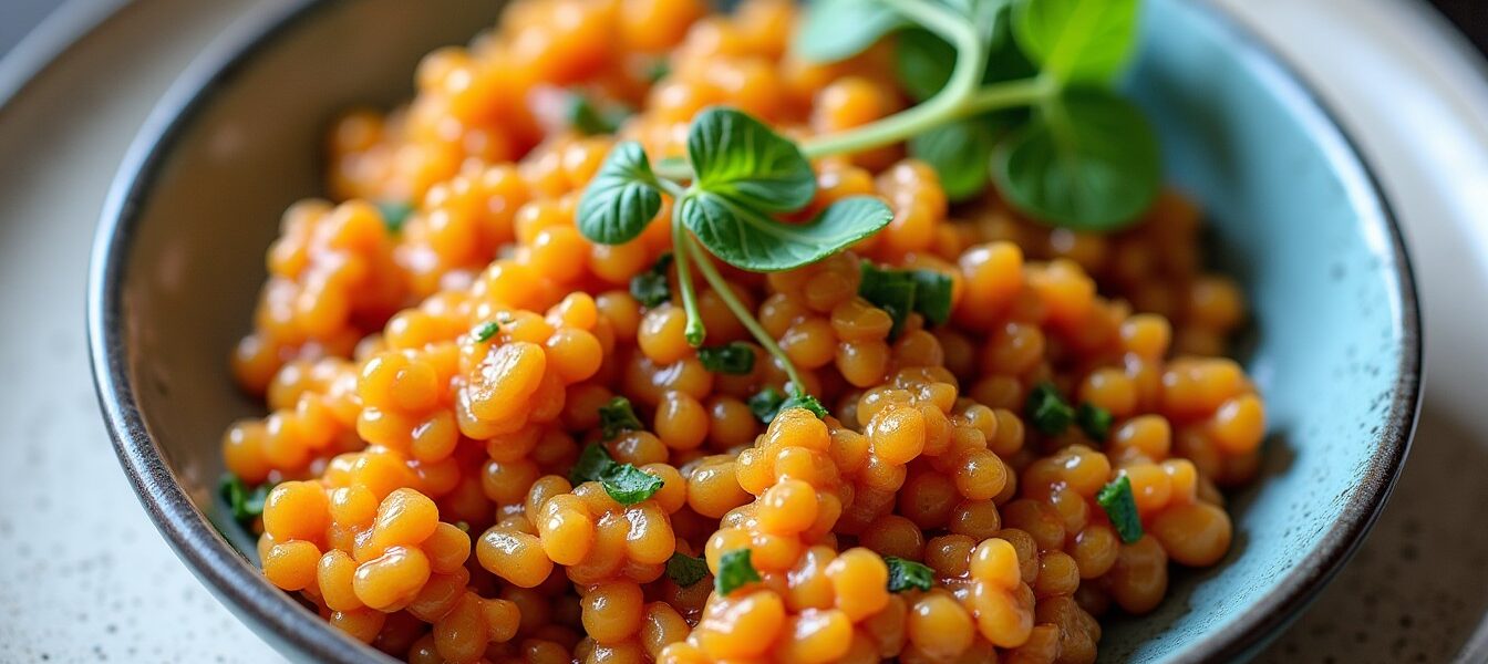 Dahl de lentilles corail à la patate douce, épinards frais et lait de coco onctueux