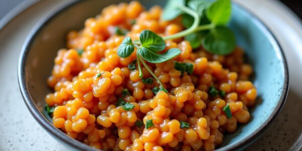 Dahl de lentilles corail à la patate douce, épinards frais et lait de coco onctueux