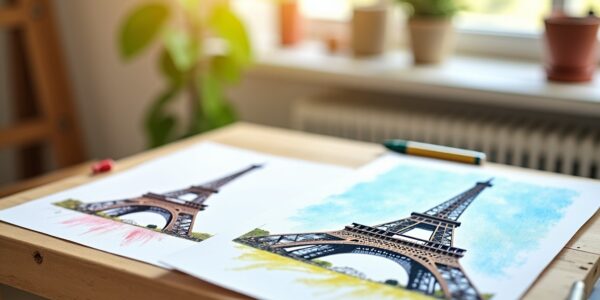 Apprenez à dessiner la Tour Eiffel : version simple pour enfants et illustration réaliste en couleurs