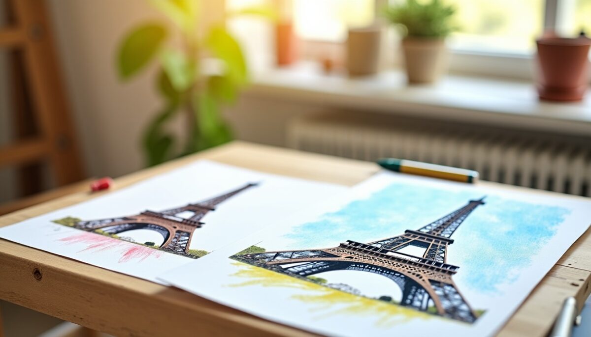 Apprenez à dessiner la Tour Eiffel : version simple pour enfants et illustration réaliste en couleurs